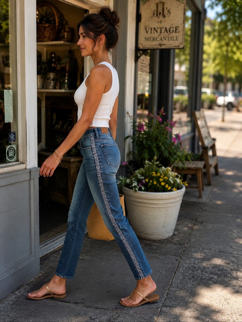 Anthropologie Driftwood Jackie Embroidery Trim Skinny Ankle Jeans Stretch 29